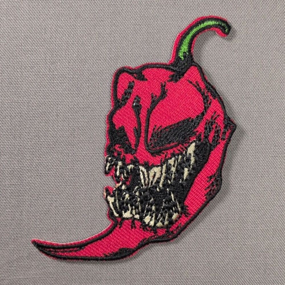 Spicy Pepper Horror Iron On Patch | Scary Food Patch